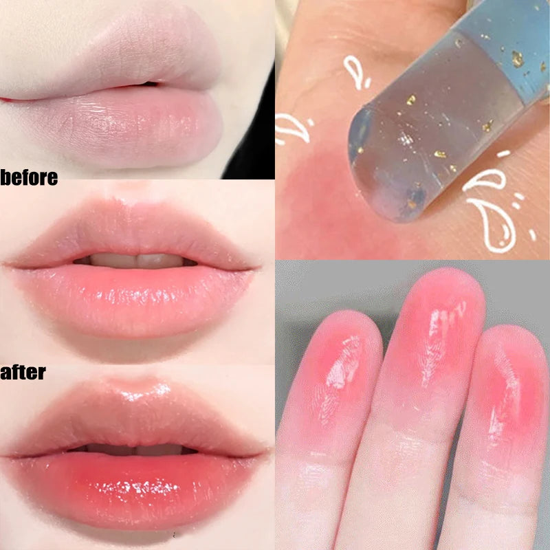 Oklulu Moisturizing Lip Balm Temperature Color Change Lipstick Shinny Gold Foil Dead Skin Remove Lasting Lipstick Base Cream Lip Makeup