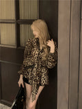 OKLULU  -  Vintage Leopard Print Shirt Women V-neck Long Sleeve Chiffon Blouse Female Summer Loose French Style Elegant Tops Chic