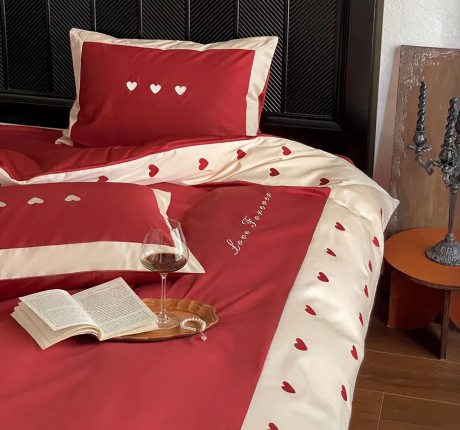 OKLULU  -  Fashion sweet red khaki heart bedding set,full queen king trend modern cotton home textile bed sheet pillow case duvet cover