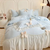 OKLULU  -  Cute French Princess Style Bedding Sets Ruffle Lace Bow Quilt Cover Romantic Bedclothes Decor Woman Girls Bedroom