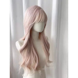 OKLULU  -  Baby Pink Wig with Bangs Long Wavy Hair Lolita Wig for Women 24inch Natural Daily Use Cosplay Wave Headband Wigs