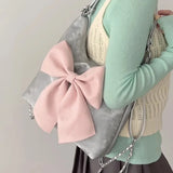 OKLULU  -  Pink Bow Womens Shoulder Bag Korean Style Fashion Large Capacity Sweet Backpack Cute Exquisite Elegant New Female Tote Bag