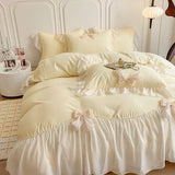 OKLULU  -  Cute French Princess Style Bedding Sets Ruffle Lace Bow Quilt Cover Romantic Bedclothes Decor Woman Girls Bedroom