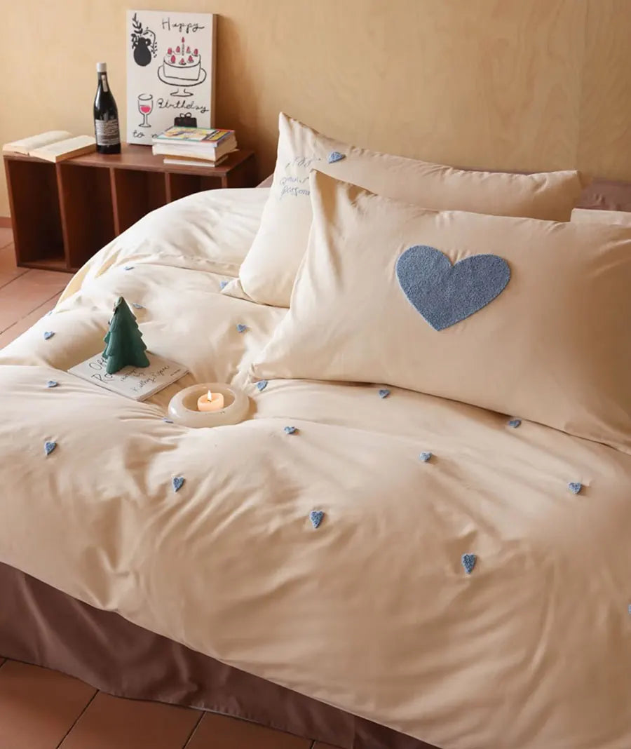 OKLULU  -  Fashion cute heart blue beding set,full queen king kawaii modern trend cotton home textile bed sheet pillow case quilt cover