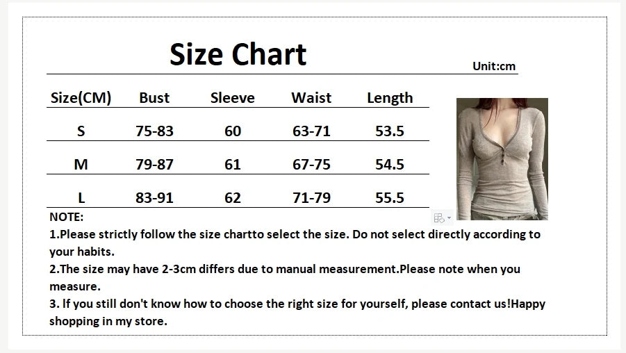 Oklulu Y2K T-Shirts Women Vintage Long Sleeve Tops Female Hot Girl Fashion Deep V Neck Tee Ladies 2000S Style Grunge T Shirt Street wear