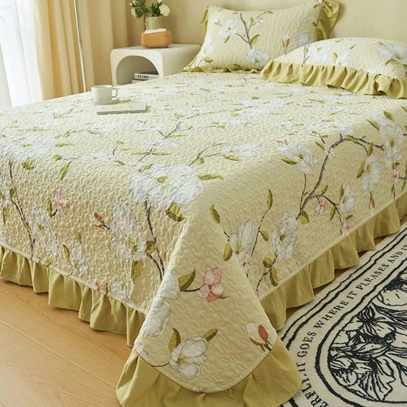 Oklulu  New High Grade Bed Cover Double-layer Yarn Cotton Hemp Household Non-slip Thickened Clip Cotton Sheet Lace Covers Blankets