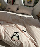 OKLULU  -  Fashion towel embroidery penguin bedding set,full queen king kawaii sand cotton home textile bed sheet pillow case quilt cover