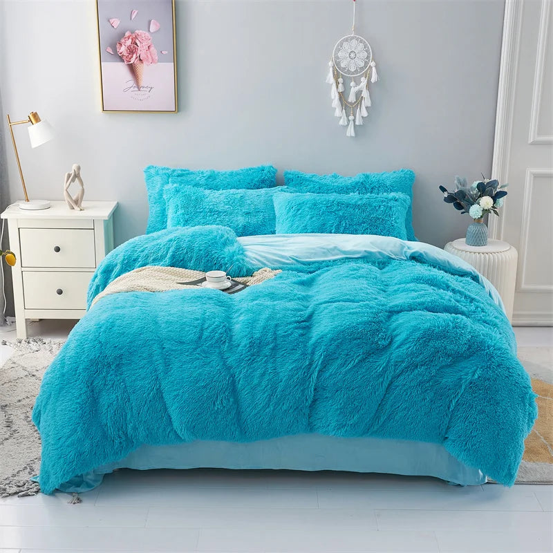 Shaggy Coral Fleece Cozy Princess Bedding Set Mink Velvet Gradient Quilt/Duvet Cover Set Bed Comforter Cover Blanket Pillowcas