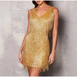 New Sexy Tassel Sequins Feather Mini Dress Women Spaghetti Strap Stitching Dresses Female Elegant Evening Party Club Dress