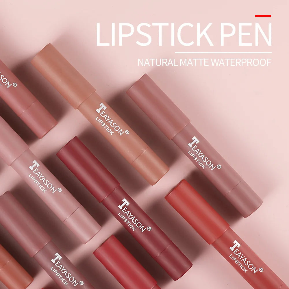 Oklulu 12 Colors Sexy Matte Lipstick Waterproof Long Lasting Color Rendering Non-stick Velvet Lips Liner Pencil Woman Makeup Cosmetics