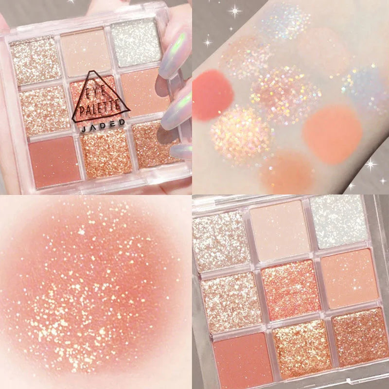 OKLULU  -  Snow Sequin 9-Color Eye Shadow Palette Glitter Snowflake Diamond Pink Eye Shadow Korean Charming Contour Eyes Make Up Palette