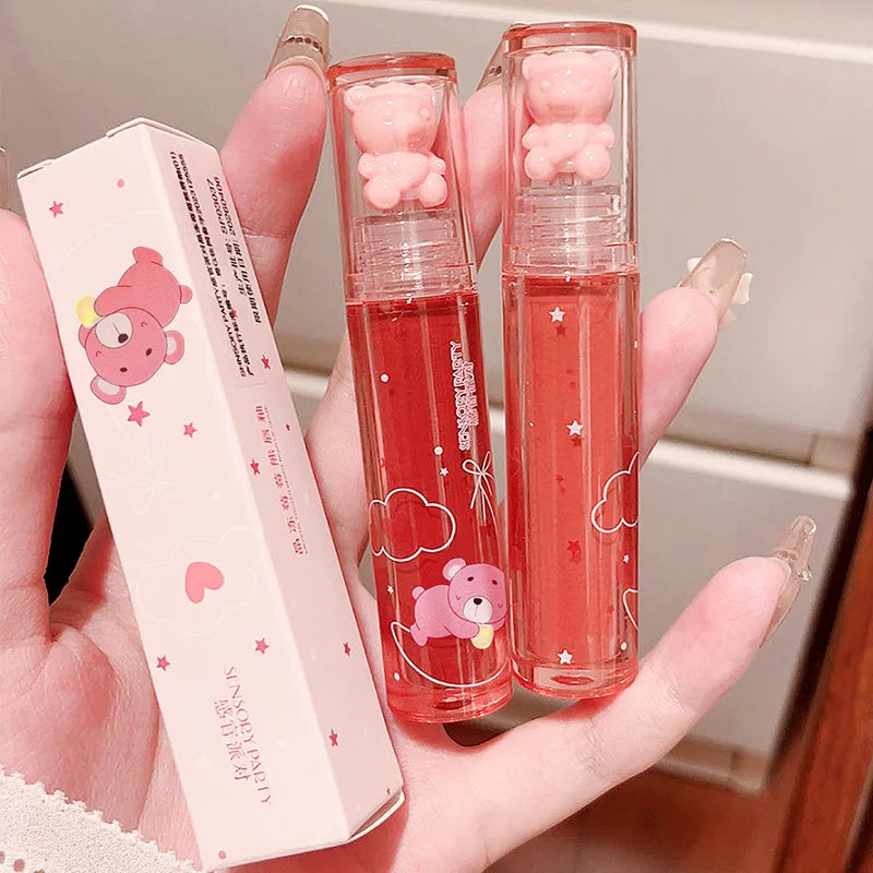 OKLULU  -  Liquid Lipstick Crystal Glossy Lip Glaze Mirror Cute Bear Lip Gloss Waterproof Transparent Nude Lip Girls Makeup Korean Makeup