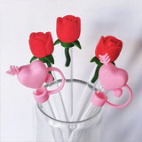 OKLULU  -  Cute Rose Straw Covers Cap For Stanley Tumbler Cups Kawaii Hearts Silicone Straw Toppers Dust-Proof Protector Cap For 10mm Straw