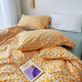 OKLULU  -  Vintage Orange Floral Four-Piece Set 100%Cotton  Bedding Sheet Quilt Cover Pillow Cover Soft  IG Fashion Garden Style