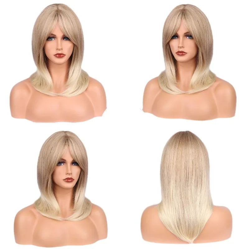 OKLULU  -  Blond Short ombre Straight Middle Part wigs Nature And Soft Synthetic Fiber Hair Wigs For Women For Daily Cosplay Party Use