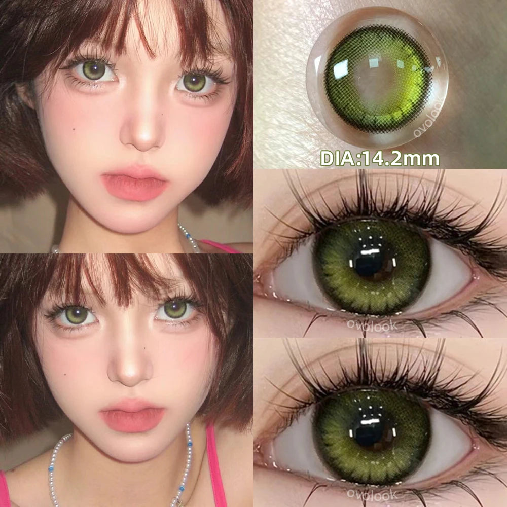 OKLULU 1 Pair Green Lenses Colored Contact Lenses for Eyes Beauty Pupils Myopia Eye Color Lenses Prescription Lenses Blue Lens