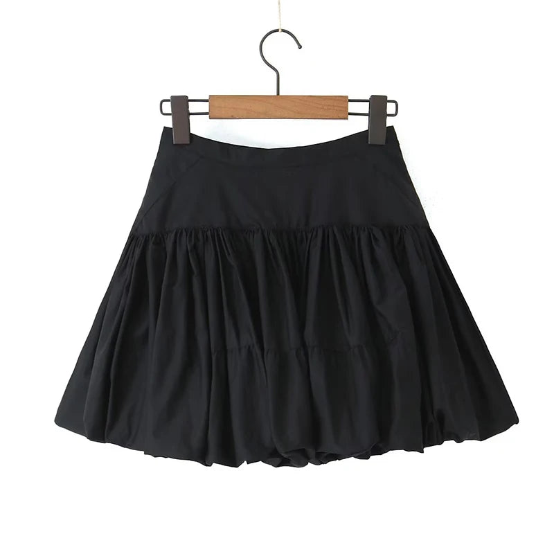 Oklulu Women Open Buttons High Waist Asymmetrical A-lined Ruched Mini Umbrella Skirt Girl Skater Skirts