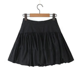 Oklulu Women Open Buttons High Waist Asymmetrical A-lined Ruched Mini Umbrella Skirt Girl Skater Skirts