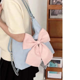 OKLULU  -  Pink Bow Womens Shoulder Bag Korean Style Fashion Large Capacity Sweet Backpack Cute Exquisite Elegant New Female Tote Bag