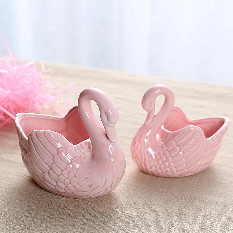 OKLULU Pink White Swan Multi-function Candlestick Flower Pot Wedding Gift Holder Ornament Home Decoration Storage Box For Candy Jewelry