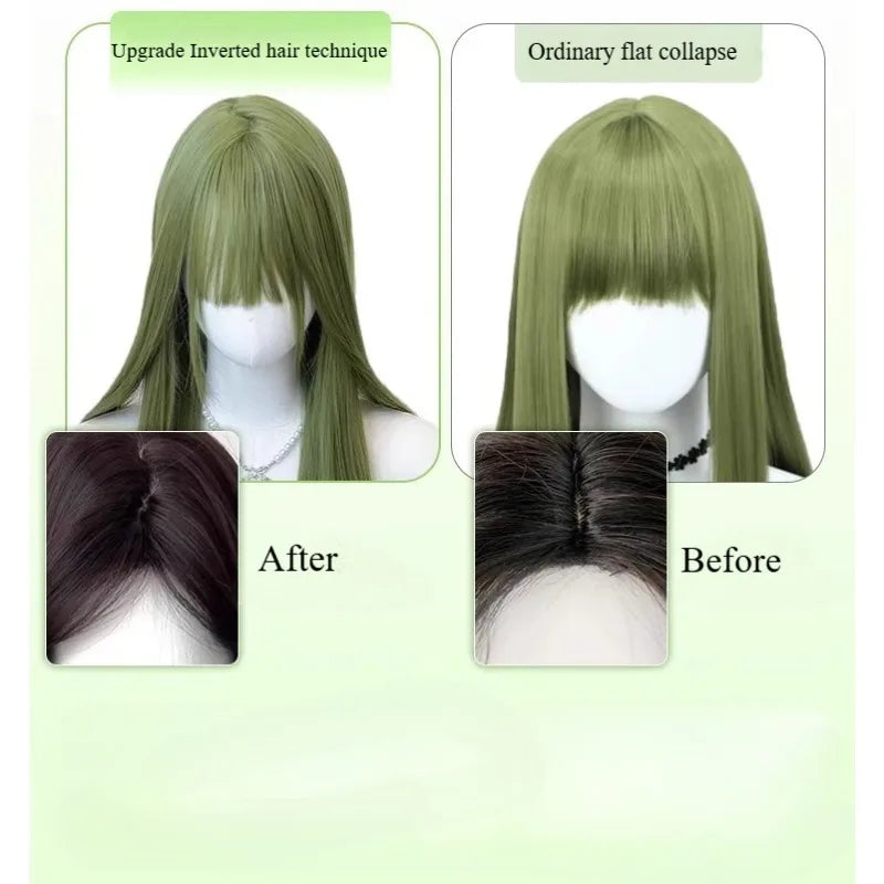 OKLULU  -  Wig Long Silky Straight Synthetic green Cosplay Party Lolita wigs with bangs for Daily party Women Natural Heat Resistant wig