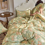 Double Yarn Washable Cotton Bed Four-piece Set Small Floral Garden Style Retro American Country Quilt Three-piece Sets