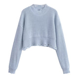 Oklulu New Autumn Women Vintage Lazy Hole Crop Knit Sweater Oversize Pullover Chic Top