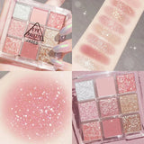 OKLULU  -  Snow Sequin 9-Color Eye Shadow Palette Glitter Snowflake Diamond Pink Eye Shadow Korean Charming Contour Eyes Make Up Palette