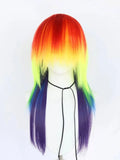 OKLULU  -  Rainbow Dash Long Straight Synthetic Cosplay Wig  Rainbow Wig  Human Hair Wigs on Sale Free Shipping Colored Human Hair Wigs