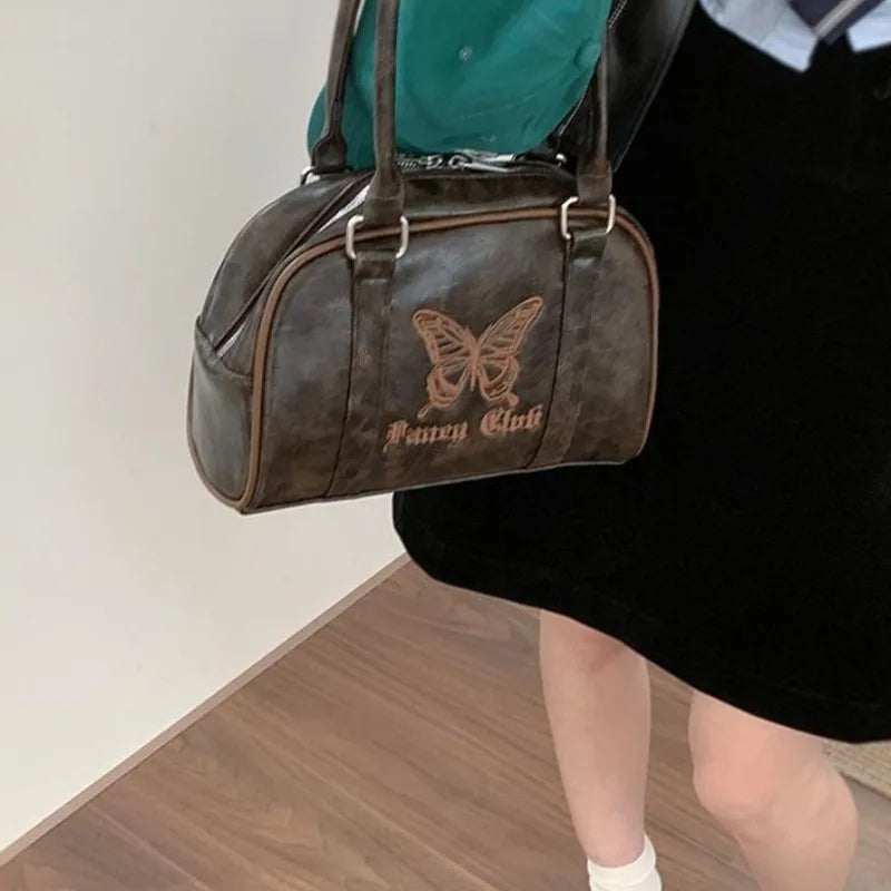 OKLULU  -  Vintage Y2k Womens Handbag Embroidery Butterfly Elegant Fashion Shoulder Bag Casual Harajuku Exquisite Female Boston Bag