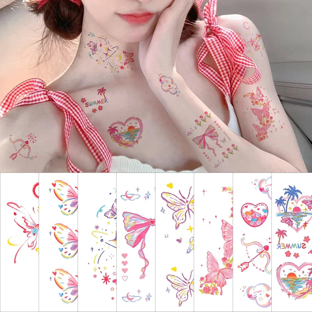 Oklulu  Self Adhesive Temporary Sticker Tattoo Flower and Butterflies Colorful Body Art Tattoos Waterproof Fake Colorful Arm Body Tattoo