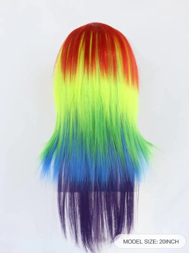 OKLULU  -  Rainbow Dash Long Straight Synthetic Cosplay Wig  Rainbow Wig  Human Hair Wigs on Sale Free Shipping Colored Human Hair Wigs