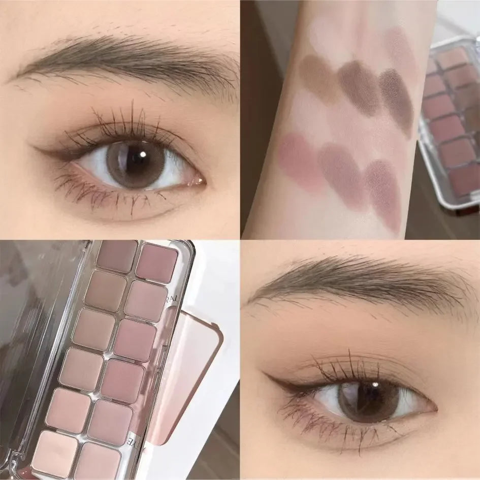 Oklulu 12 Colors  Eyeshadow Palette Low Saturation All Matte Eye Shadow Makeup Nude Pure Color Eye Pigment Lasting Eyes Shadow Paleta