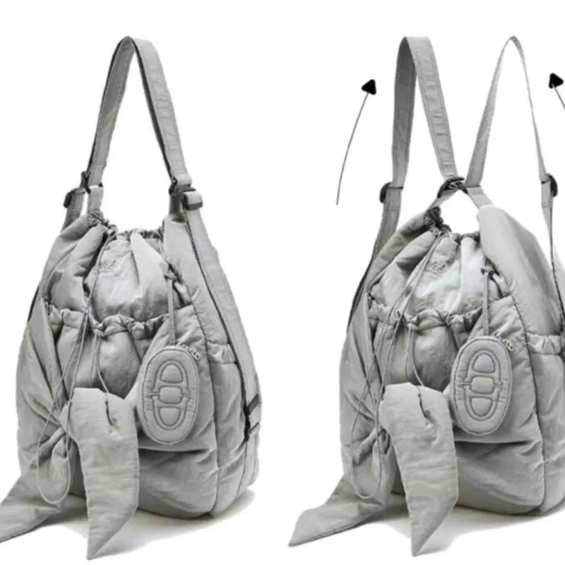 OKLULU  -  Hot Girls Nylon Grey Handbag Y2k Women Retro Bow Large Capacity Casual Backpack Female Sweet Cool Backapcks Aesthetic