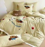 OKLULU  -  Fashion cute embroidery dog cat bear bed set 1.2 1.5 1.8,twin full queen cotton home textile bed sheet pillow case duvet cover