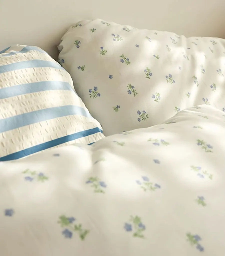 OKLULU  -  Fresh Blue Green Flower Bedding Set 1.2 1.5 1.8,twin Full Queen Floral Cotton Home Textile Bed Sheet Pillow Case Quilt Cover