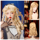 OKLULU  -  Cosplay Wig Headgear Duchess Blonde Curly Lolita Roman Curls Wig Elegant Vintage Wig for Women