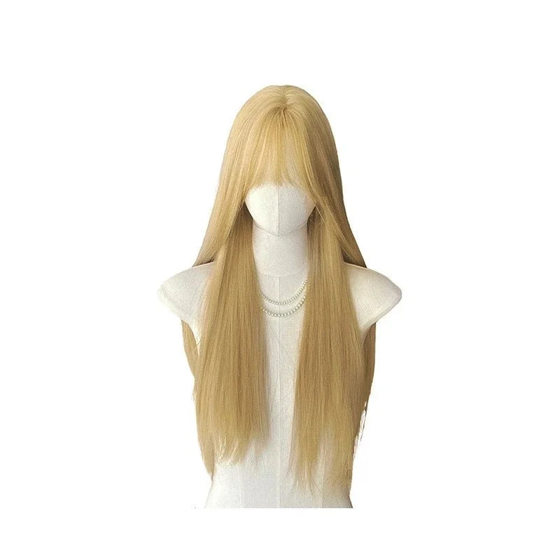 OKLULU  -  Long Straight Wig for Women Natural White gold color Lolita Wig with Bangs Heat Resistant Fiber Hair for Cosplay Daily Use wigs