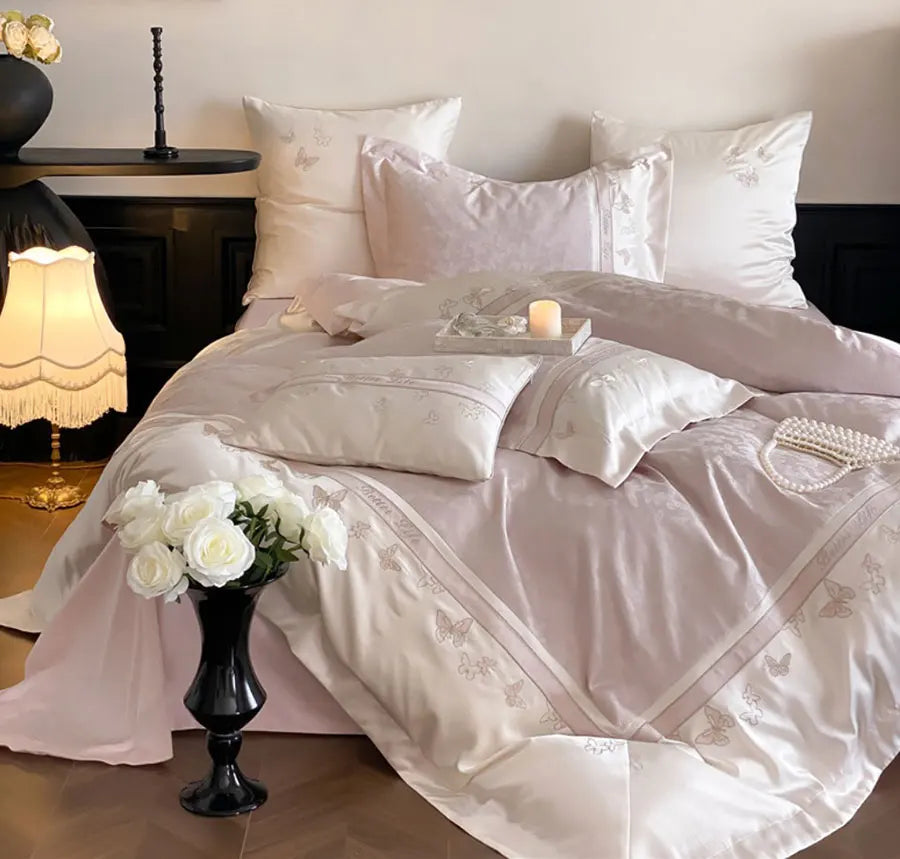 OKLULU  -  Romantic fairyfair embroidery butterfly bedding set,full queen king 100s cotton home textile bed sheet pillow case duvet cover