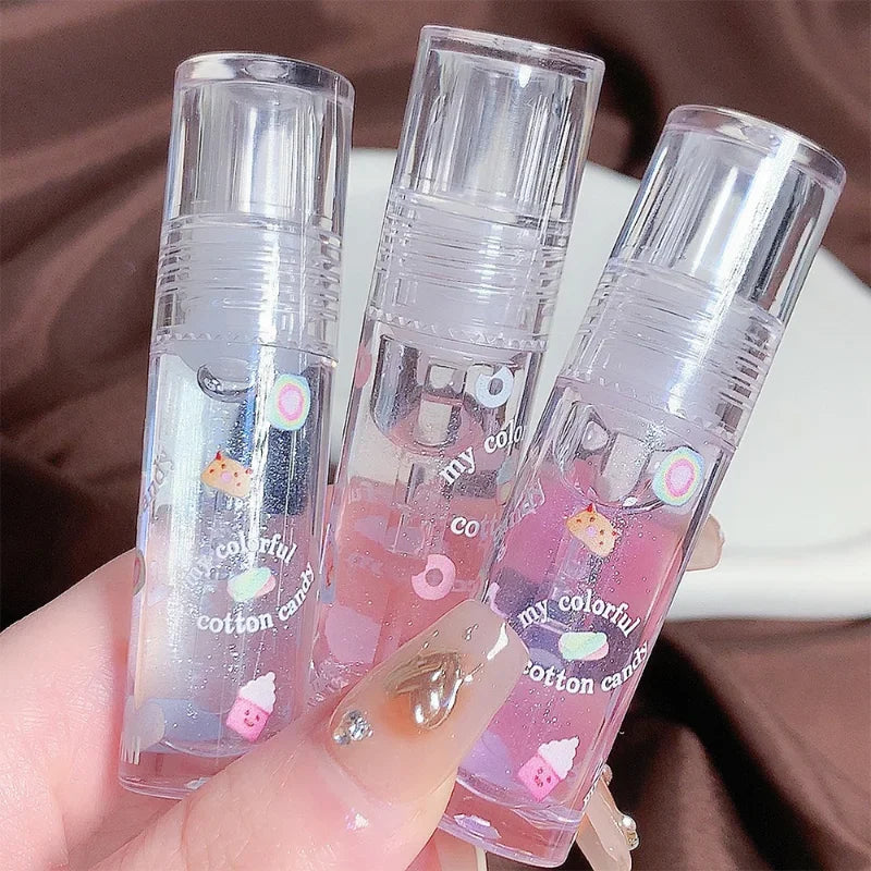 Oklulu Cotton Candy Transparent Lip Gloss Mirror Moisturizing Lip Oil Lasting Clear Glitter Hydrating Plumping Liquid Lipstick Makeup