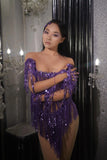 Sparkly Rhinestones Sequins Fringes Leotard Sexy Transparent Celebrate Evening Prom Dress Birthday Party Dance Costume