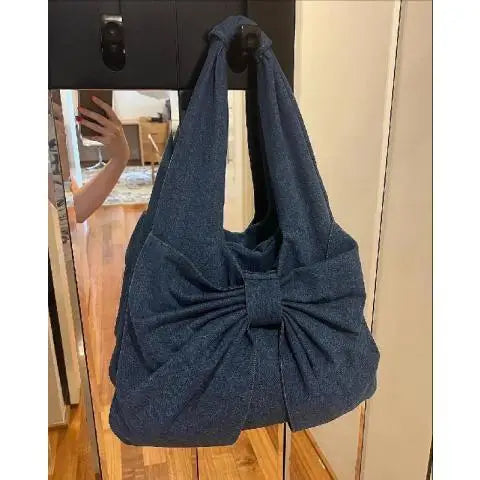 OKLULU  -  Harajuku Bow Denim Shoulder Bags Women High Street Hot Girls Large Capacity Tote Bag Female Fairycore Aesthetic Handbag