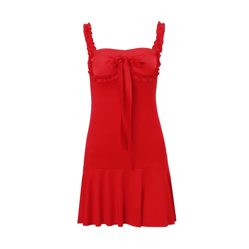 OKLULU  -  Sexy Dress Y2K Bow Line Neck Sleeveless Backless Slip Dress Party Nightclub Suspender Dress Casual Summer Women's