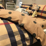 OKLULU  -  100%Cotton Bedding Set Luxury Brown Plaid Stripe Pattern Pillow Cover Sheet Quilt Cover Boys'/ girls' Bedroom Queen King Twin