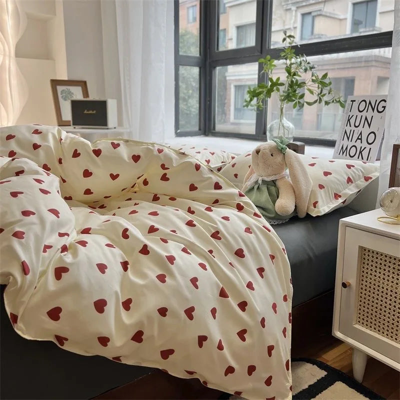 Oklulu Korean Style Bedding Set Boys Girls Twin Queen Size Duvet Cover Flat Sheet Pillowcase Bed Linen Kids Adult Fashion Home Textile