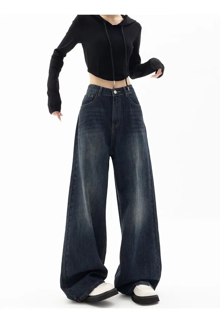 Oklulu Vintage High Waist Jeans Women Y2k Harajuku Loose Korean Fashion Wide Leg Pants Oversize Straight Casual Denim Trousers