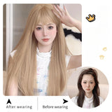 OKLULU  -  Long Silky Straight Synthetic wig with bangs White gold color Cosplay Party Lolita Wigs for Women Natural Heat Resistant Wig