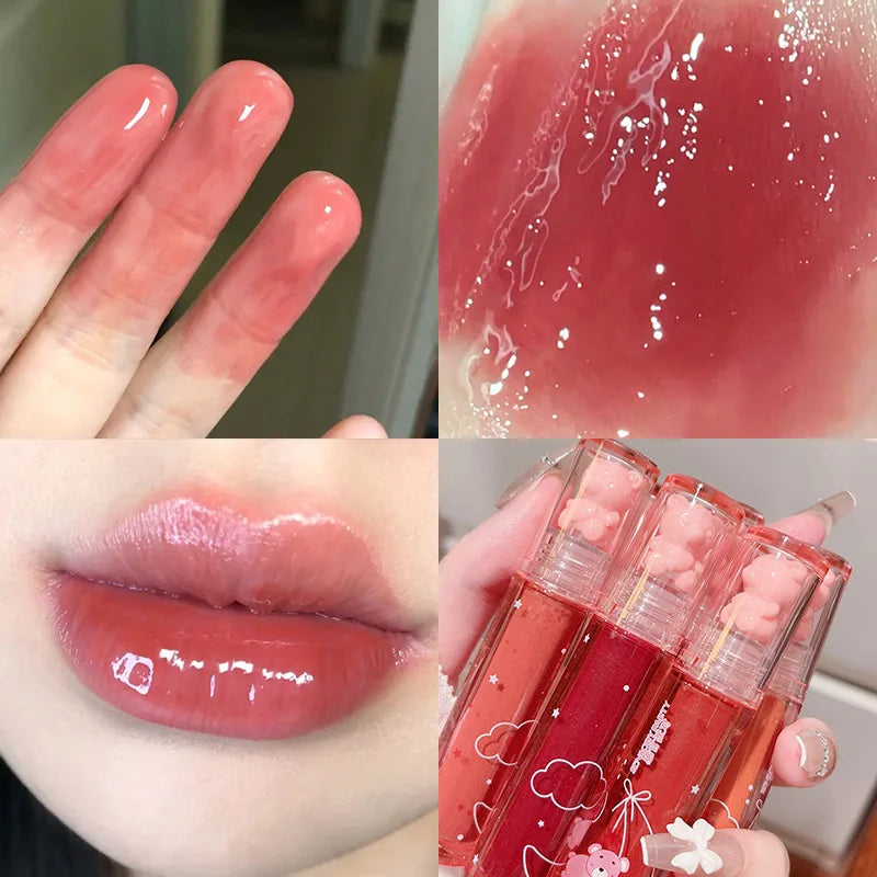 OKLULU  -  Liquid Lipstick Crystal Glossy Lip Glaze Mirror Cute Bear Lip Gloss Waterproof Transparent Nude Lip Girls Makeup Korean Makeup