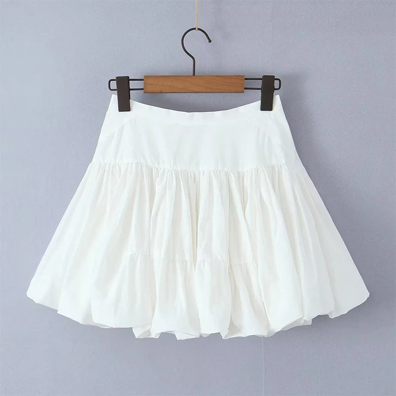 Oklulu Women Open Buttons High Waist Asymmetrical A-lined Ruched Mini Umbrella Skirt Girl Skater Skirts