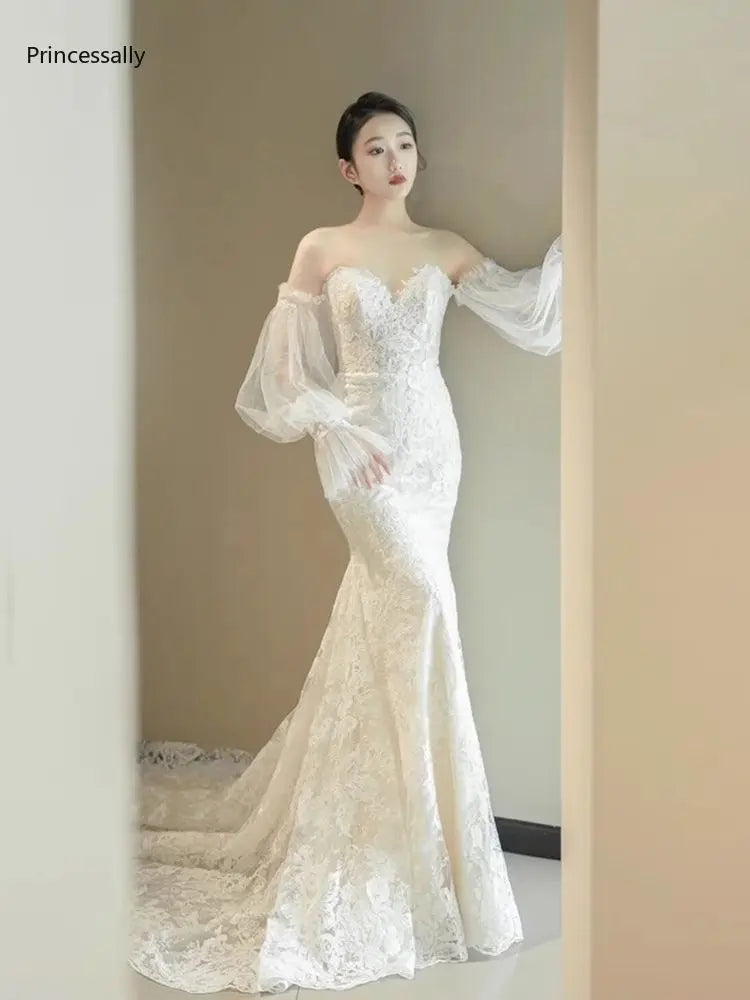 OKLULU  -  New Mermaid Wedding Dress Lace with Train Off The Shoulder High Grade 2024 Robe De Mariage Nouveauté Bohemian Wedding Dress